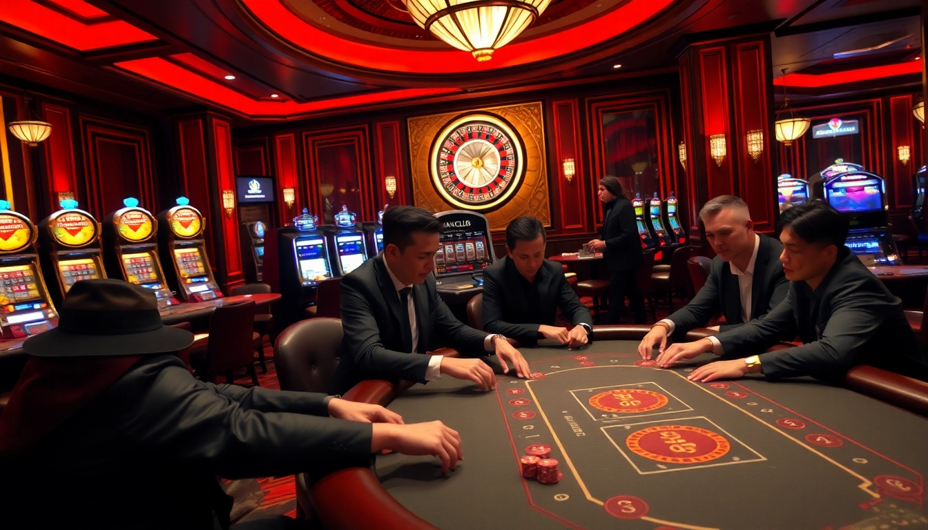Players enjoying intense moments at the MANCLUB poker table in a luxurious casino.