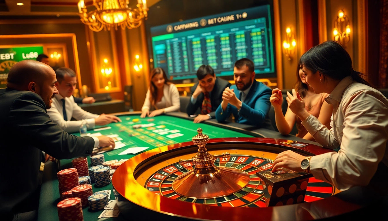 Players engaging in thrilling casino action at lu88, with vibrant poker chips and cards on display.
