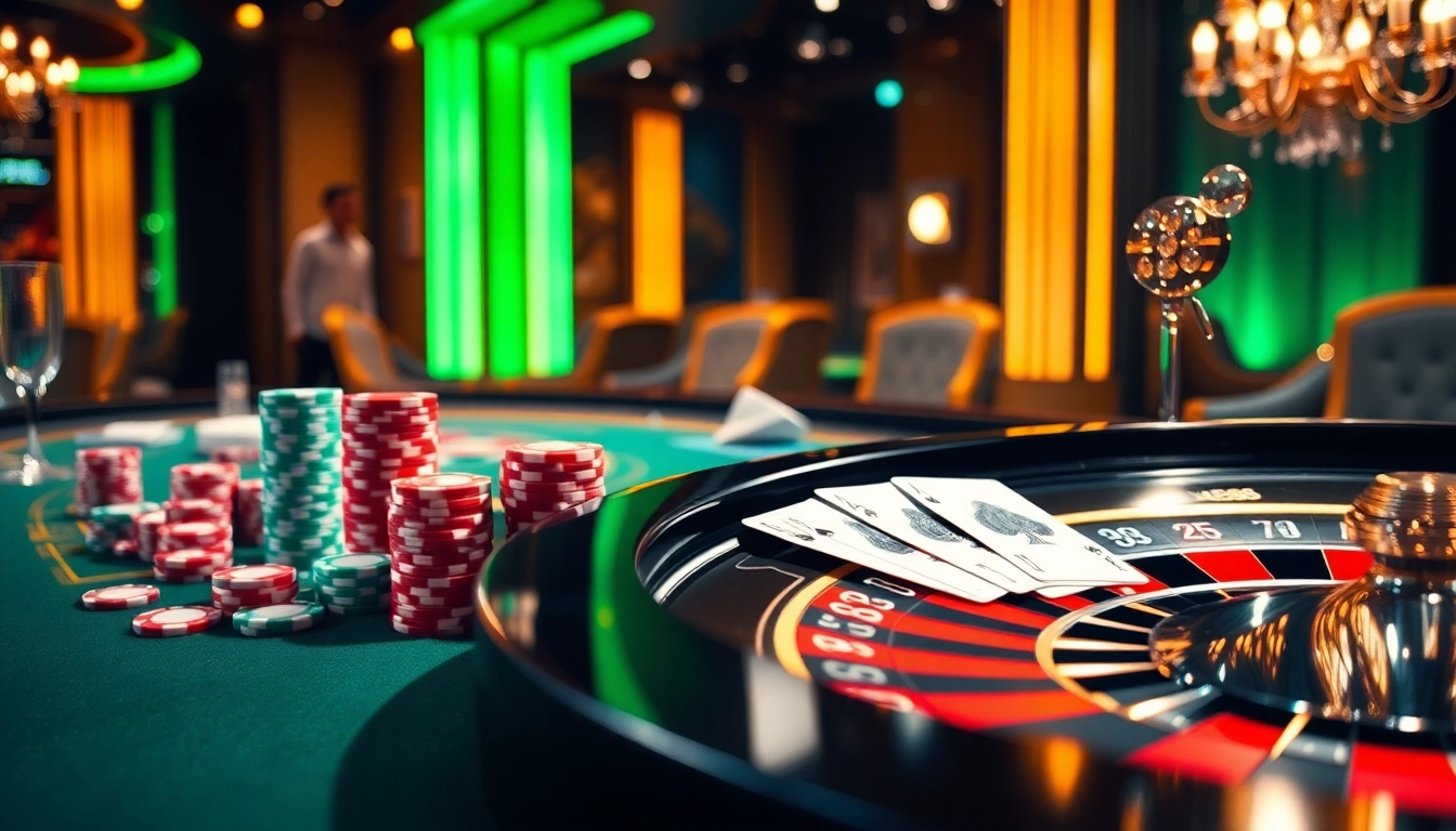 High-stakes casino scene with poker table and roulette wheel, emphasizing XX88's vibrant gambling atmosphere.