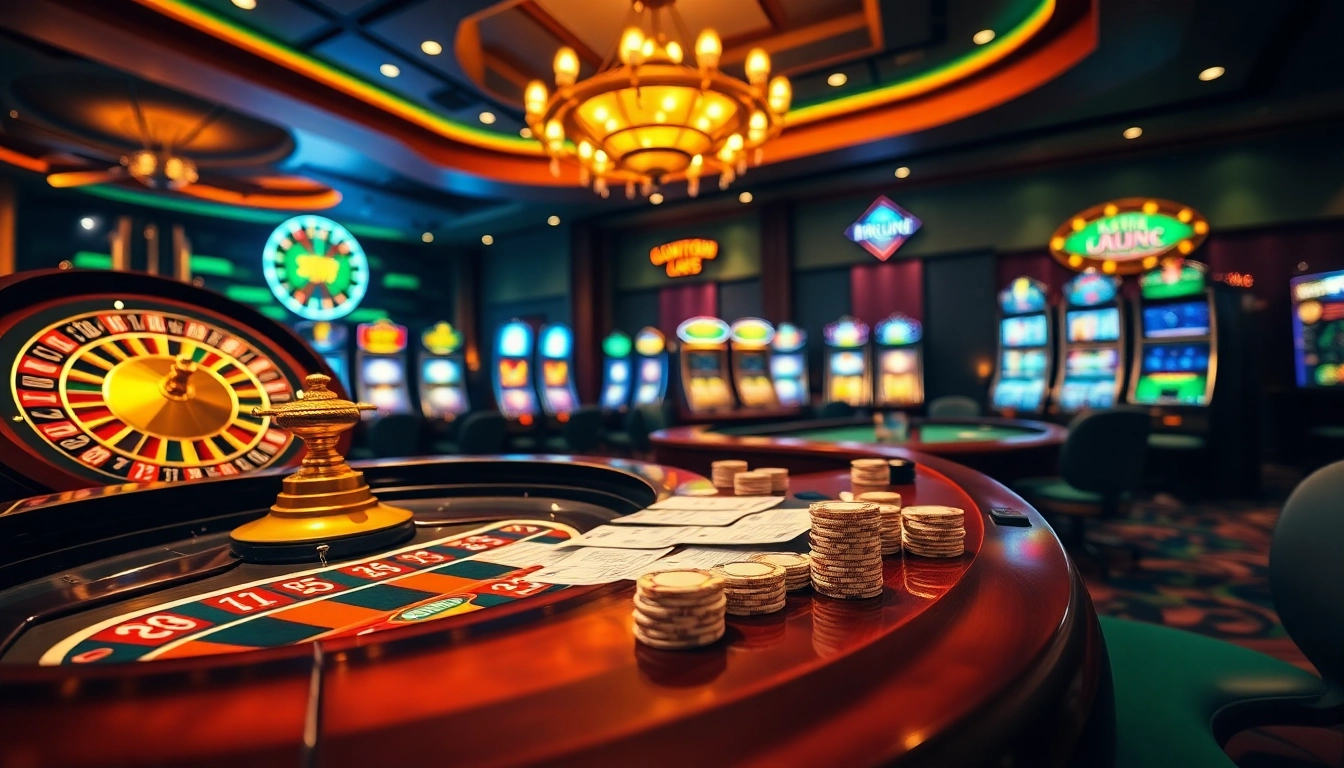 Experience the vibrant atmosphere of thabethome com's luxurious casino with roulette and poker action.