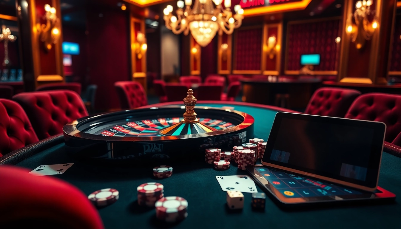 Experience the thrill of debet betting at a luxurious casino table with roulette and cards.