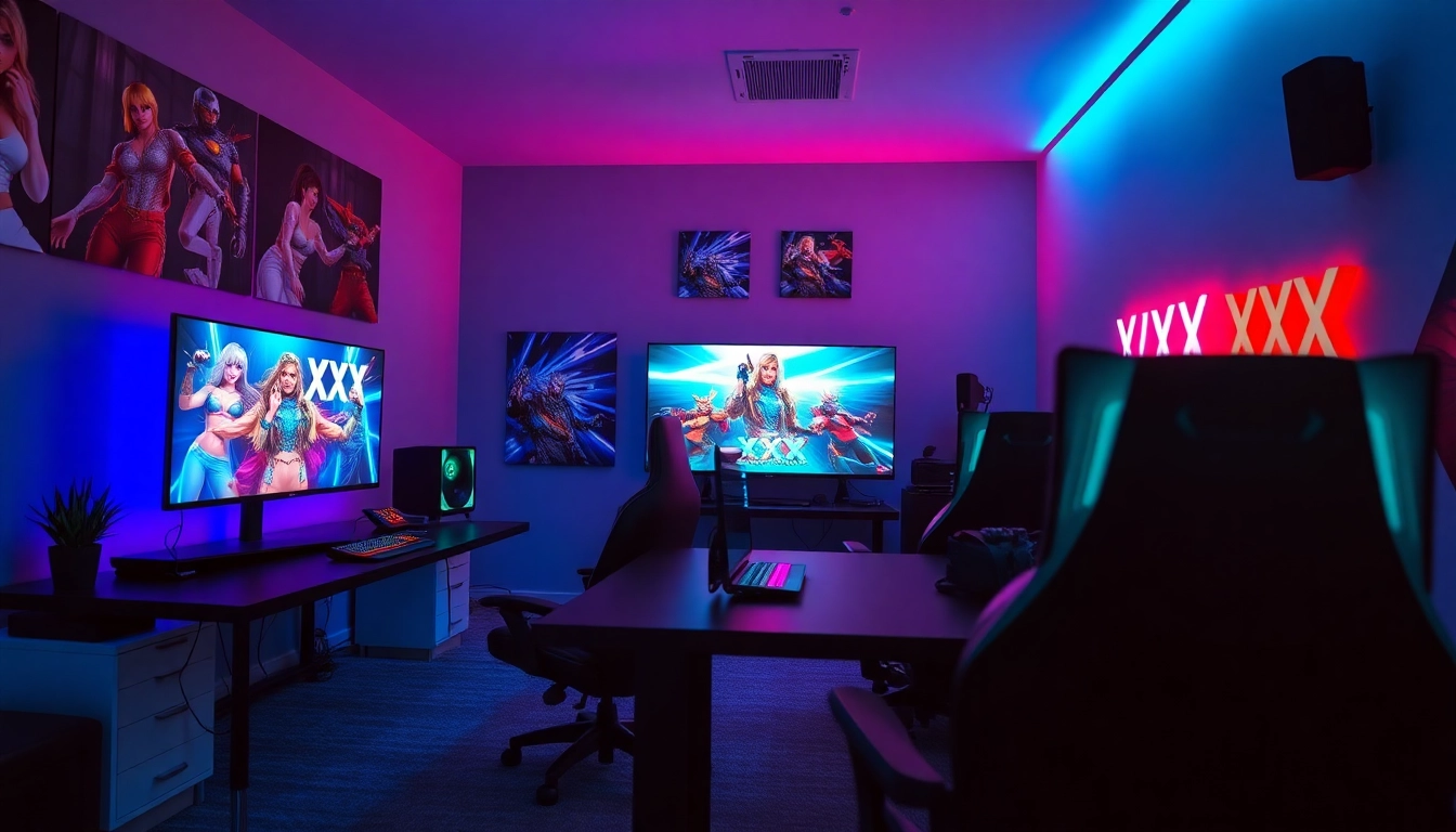 Engaging players immersed in a colorful XXX game environment with modern gaming setups