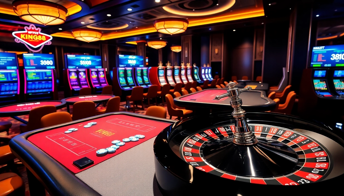 Experience the thrilling gameplay of king88 at modern casino tables with vibrant visual elements.