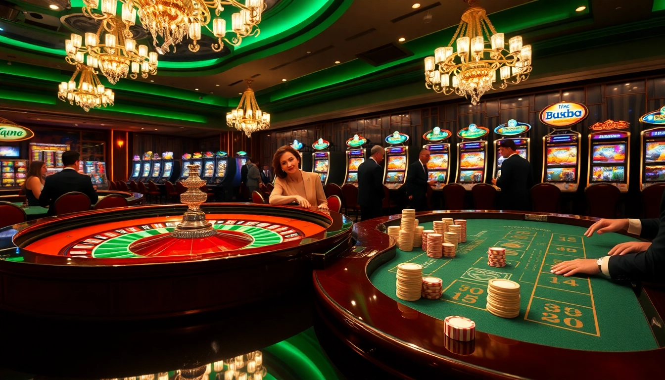 Engaging players at the iwinclub casino enjoying a thrilling roulette game with vibrant, luxurious surroundings.