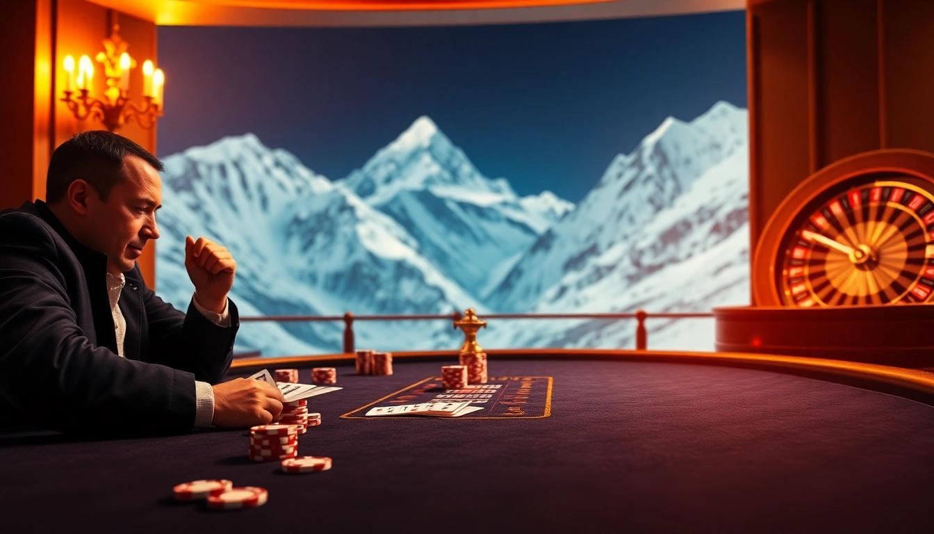 Experience the excitement of Everest Base Camp with high-stakes poker in a luxury casino setting.