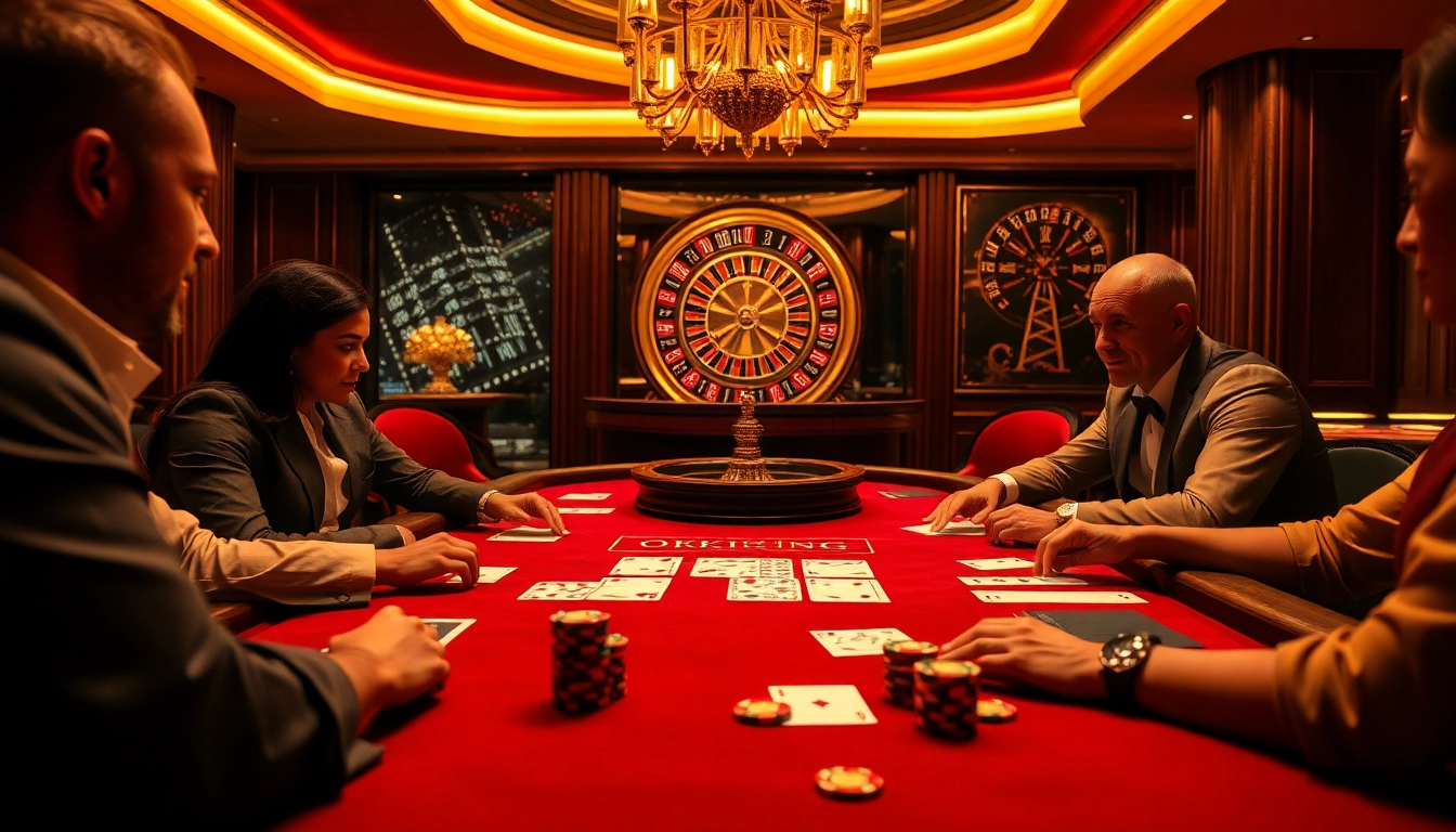 Engage in high-stakes poker at an exclusive casino featuring custom okking chips.