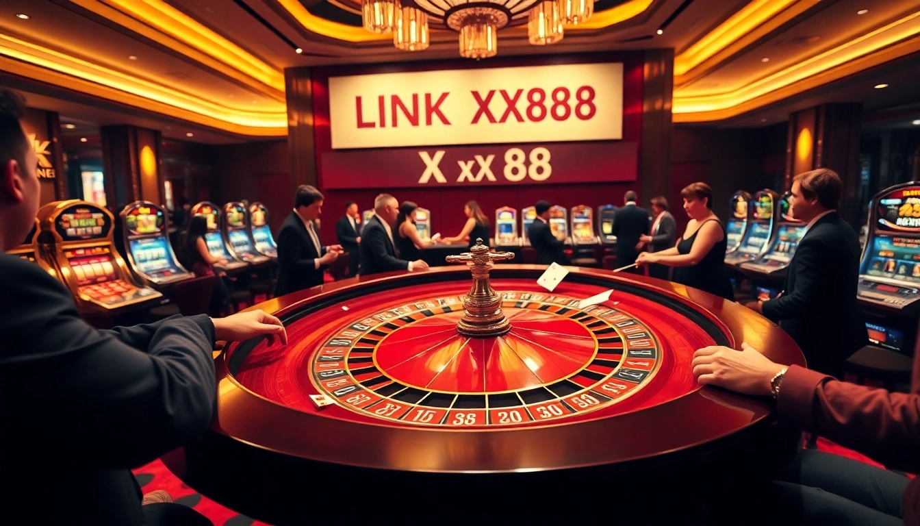 Exciting gameplay at LINK XX88 Casino with vibrant roulette table and engaging players.