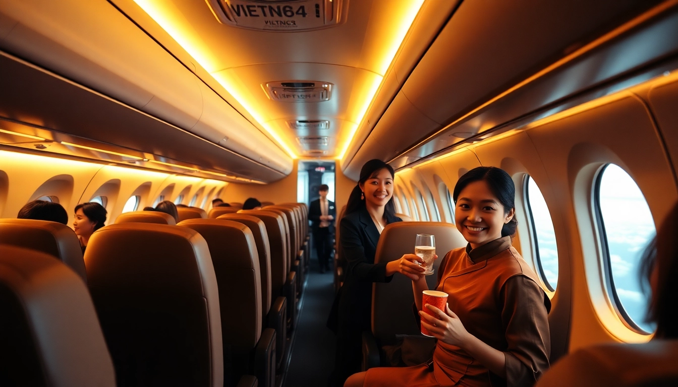 VN168 Vietnam Airlines cabin interior with smiling passengers and attentive service.