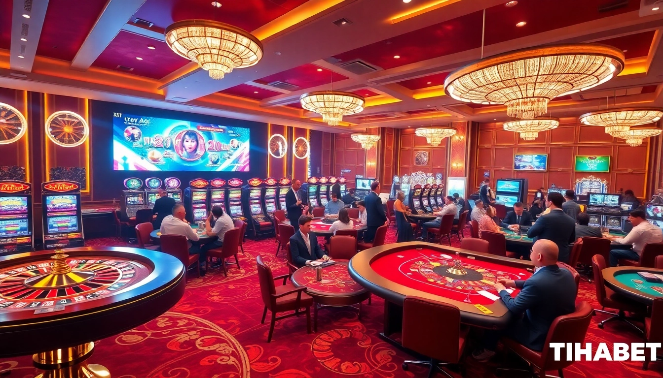 Engaging casino scene showcasing THABET's luxury atmosphere with exciting games and players.