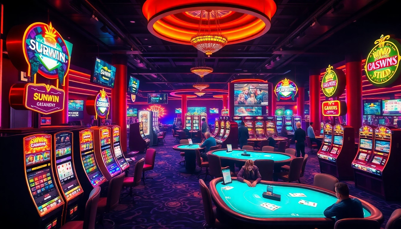 sunwin vibrant casino atmosphere with players enjoying luxurious gaming experience