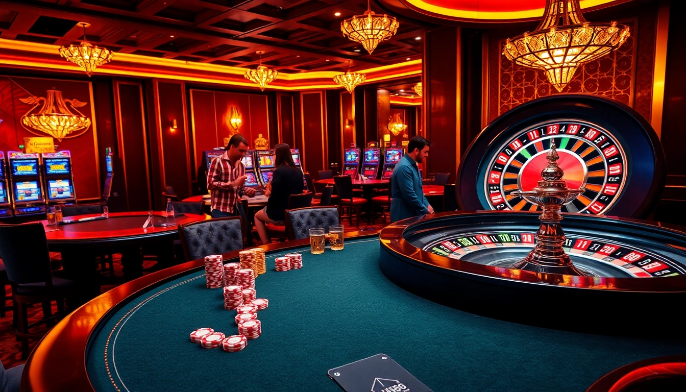 Players enjoying a thrilling game of poker at UU88 casino, surrounded by luxurious decor and vibrant gaming atmosphere.