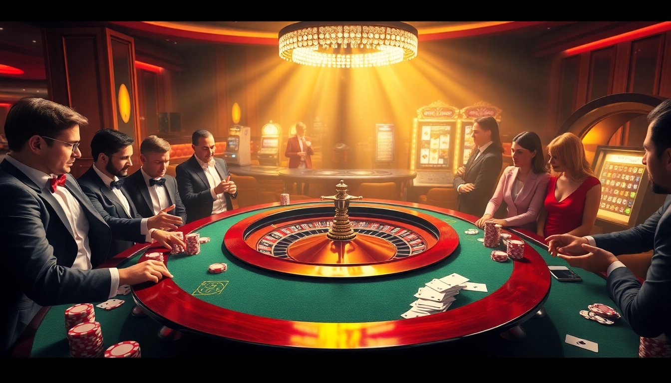 Experience thrilling gameplay at go8's luxurious casino featuring vibrant roulette and high-stakes poker.