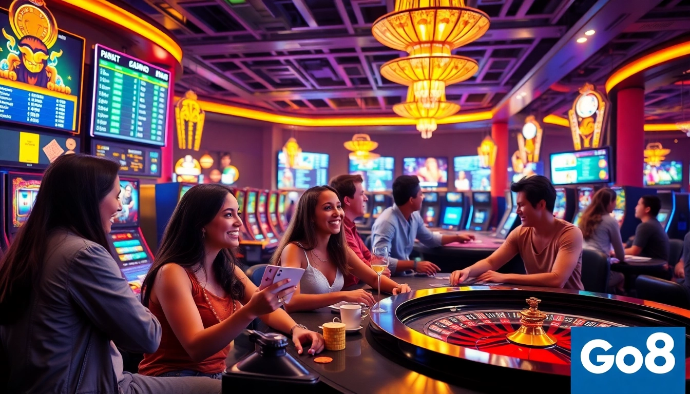Go8 online gaming experience showcasing lively casino atmosphere with diverse players.