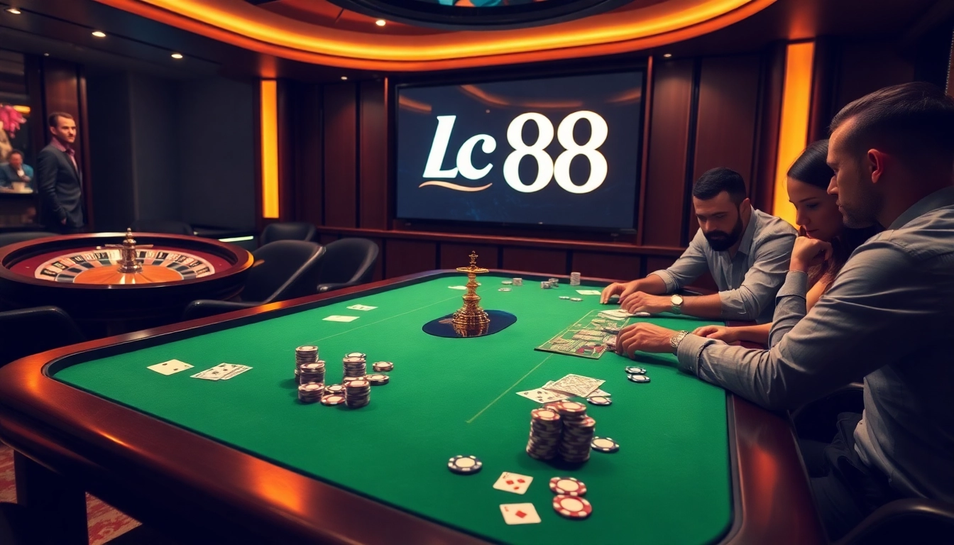 Experience electrifying gameplay at Lc 88 with vibrant casino tables and poker chips.