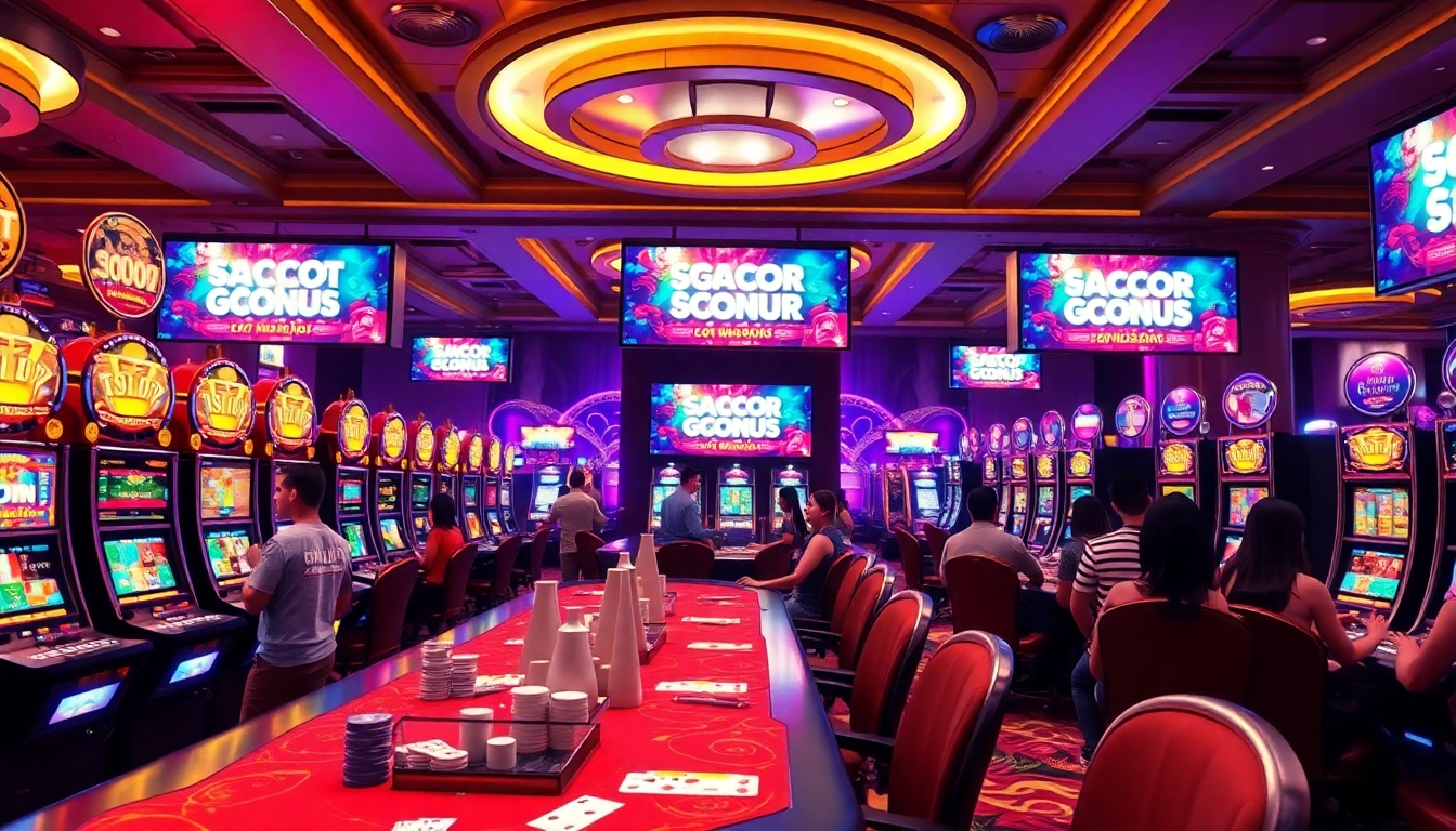 Experience the excitement of slot gacor bonus besar with vibrant casino slot machines and players immersed in thrilling games.