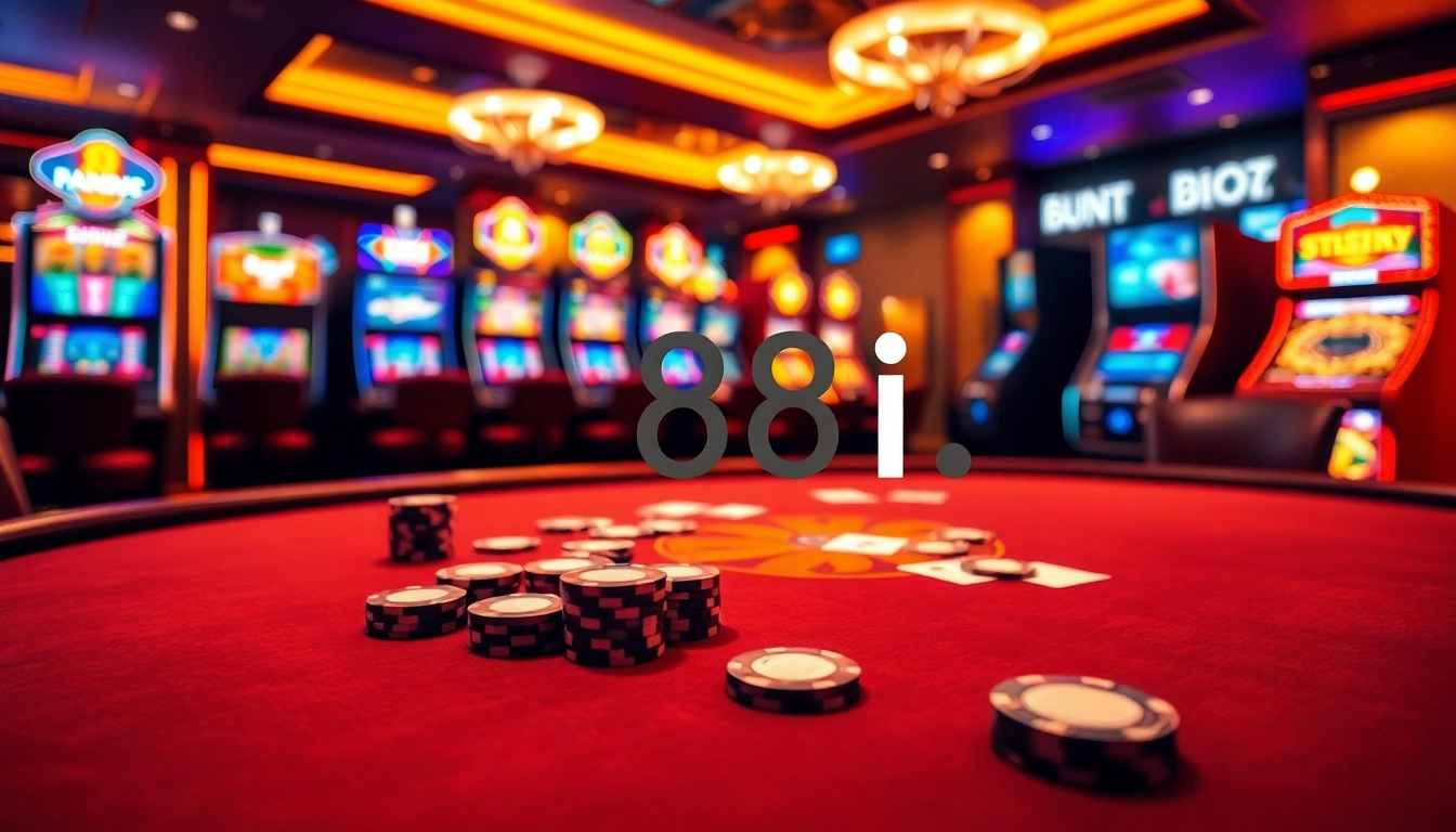 Experience the thrill of winning at 88i casino with vibrant poker tables and classic slot machines.