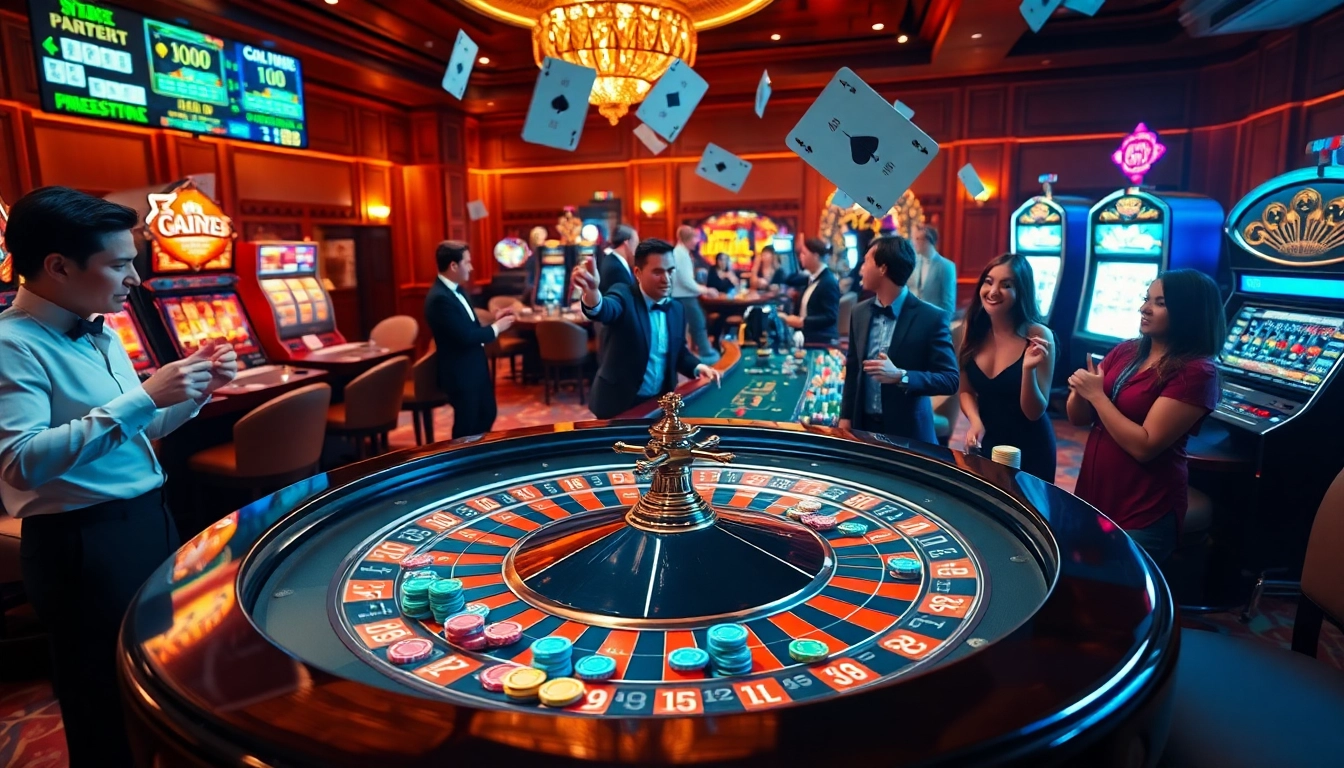 Experience thrilling gameplay at loto188.gb.net with a vibrant casino scene featuring roulette, chips, and excited players.