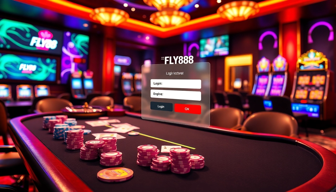 Experience seamless FLY88 đăng nhập with engaging casino visuals highlighting gaming excitement and security.