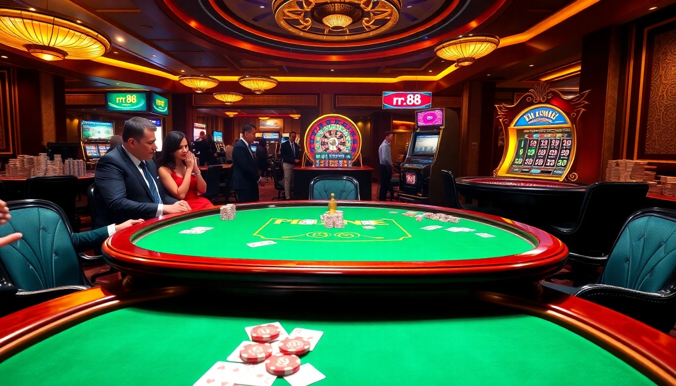 Experience exhilarating gameplay at rr 88 with a dynamic poker scene showcasing players and vibrant casino elements.