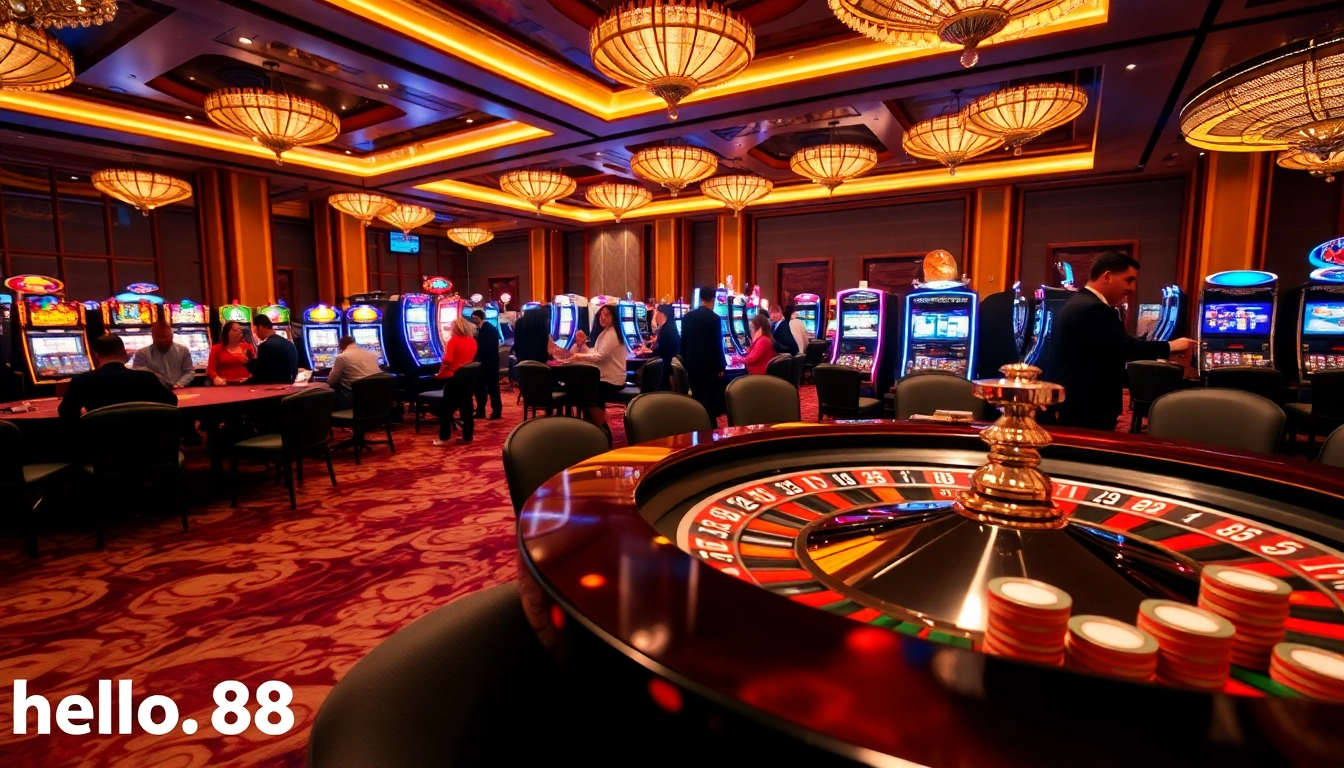 Experience thrilling casino action with hello88 at a vibrant roulette table and high-stakes poker.