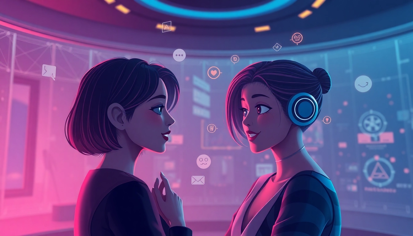 Intimate NSFW AI interaction in a futuristic digital space, showcasing emotional connections.