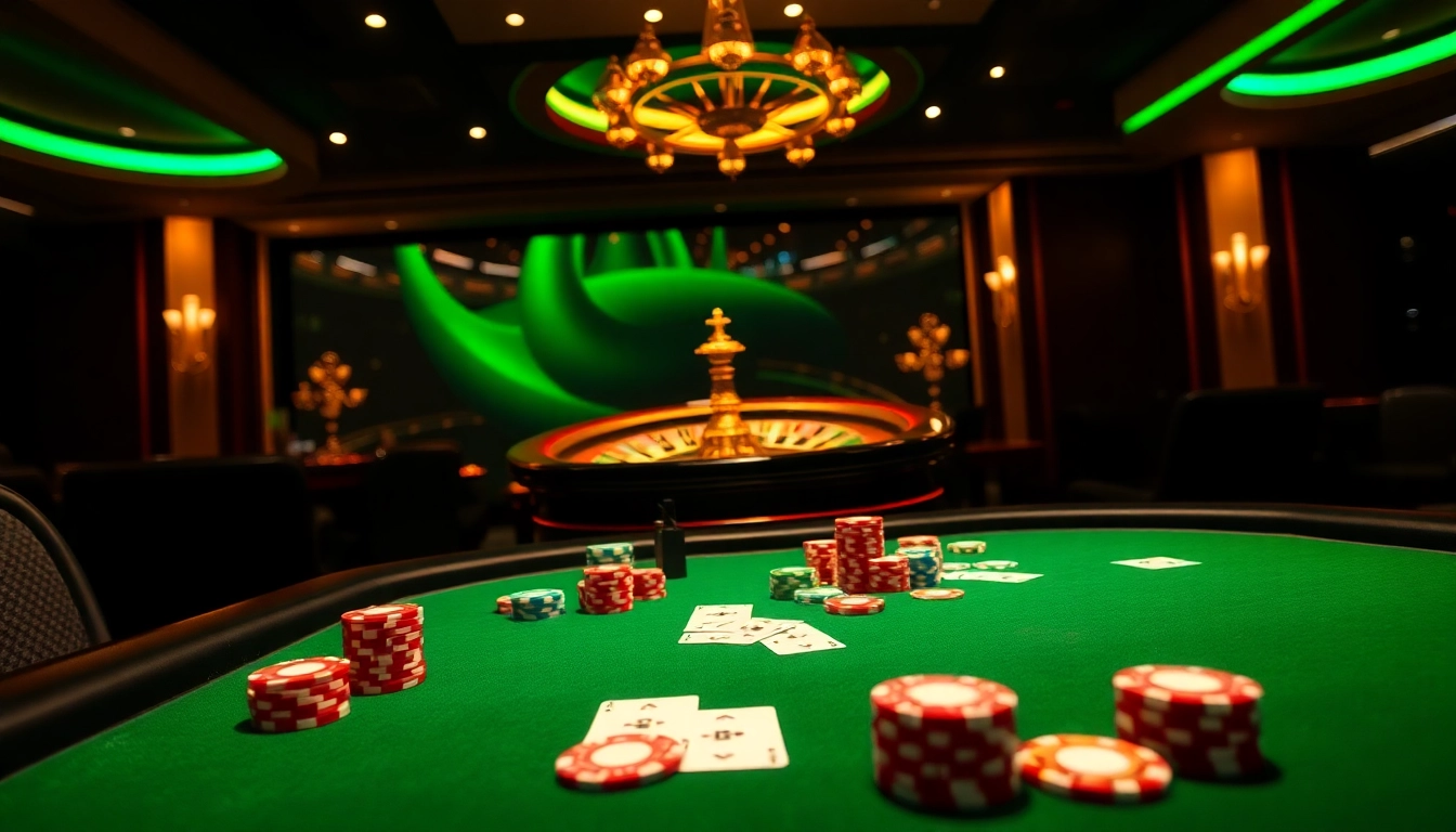 Experience the excitement of Plataforma 999E Confiável with a vibrant casino scene showcasing poker and roulette.