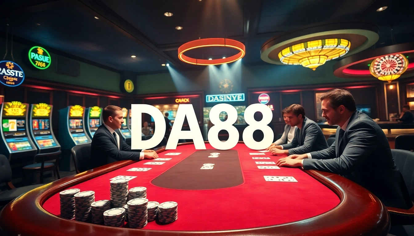 Experience the excitement of DA88 at a high-stakes poker table in a luxurious casino.