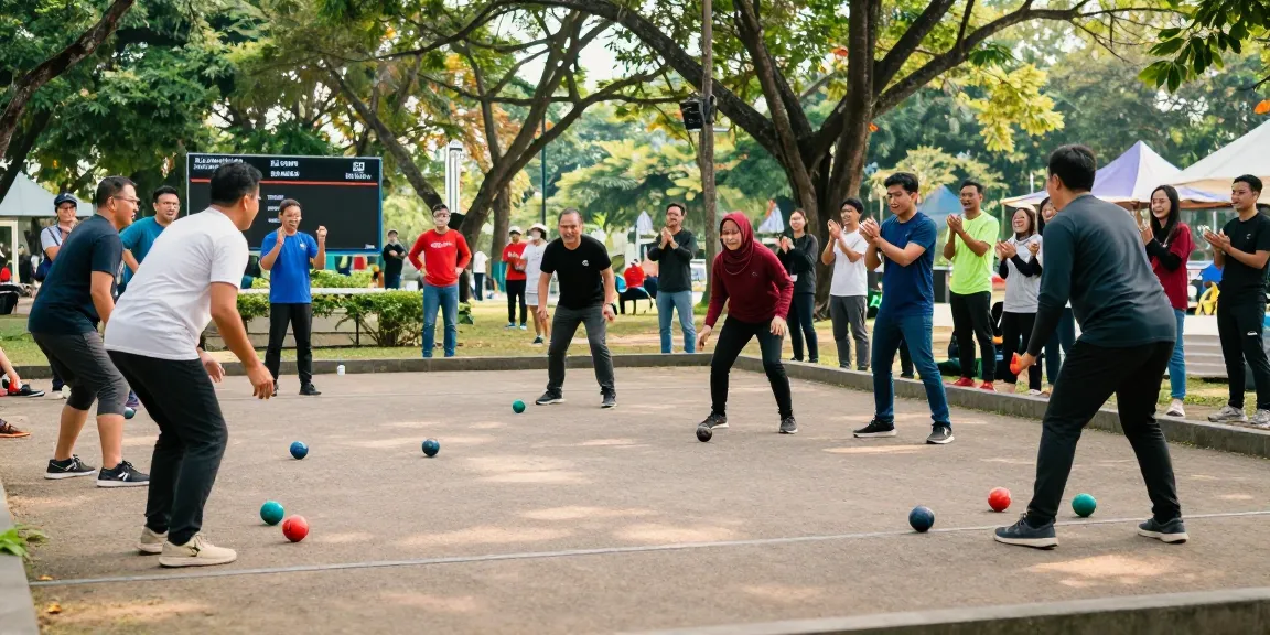Petanque competition at FOPI Kota Bitung, showcasing community spirit with diverse players.