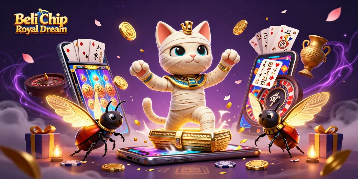 Beli Chip Royal Dream dengan transaksi cepat dan aman dalam ilustrasi kasino bertema Mesir