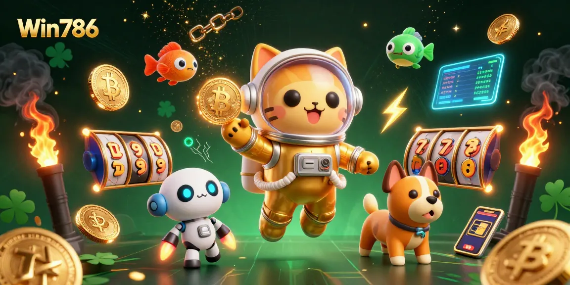 Experience thrilling gameplay at Win786 with an exciting 3D casino scene featuring space-themed characters and rich gaming elements.