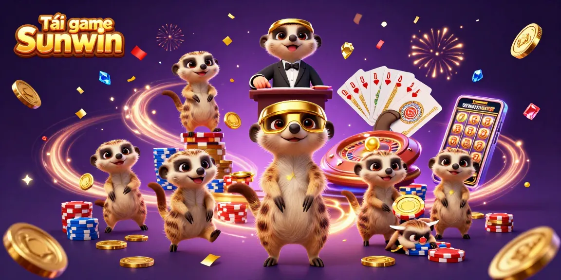 Experience the thrill of Tải game Sunwin in this vibrant casino scene featuring meerkats!