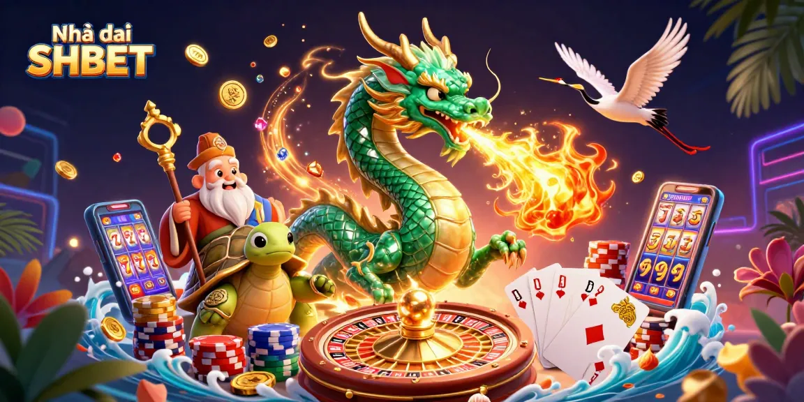 Experience thrilling gaming action at Nhà cái SHBET with a vibrant 3D casino illustration.