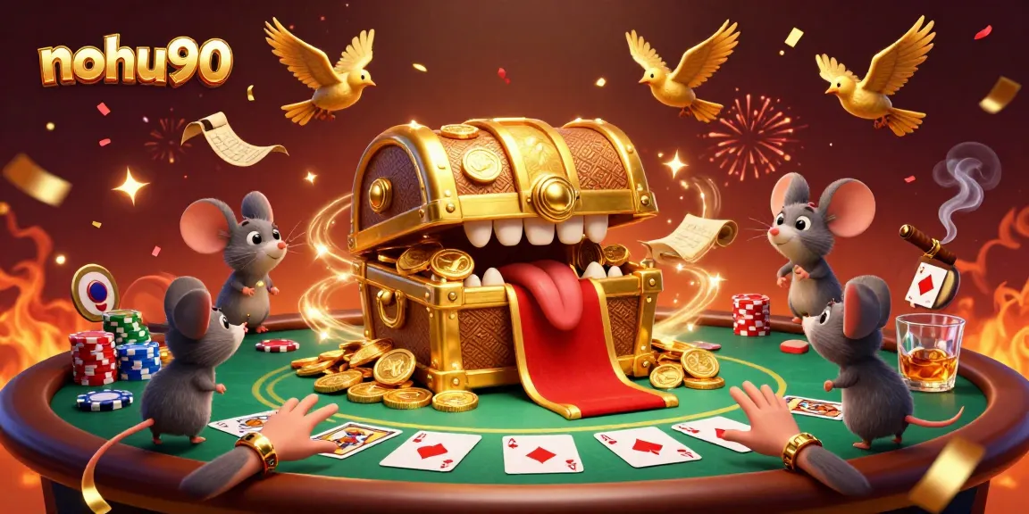 Engaging nohu90 casino scene showcasing riches, adventure, and dynamic poker elements.