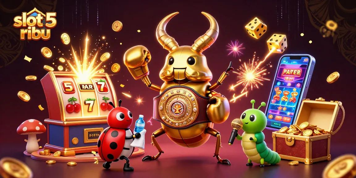 Engage in thrilling gaming with slot 5 ribu amid a vibrant casino atmosphere featuring dynamic characters.